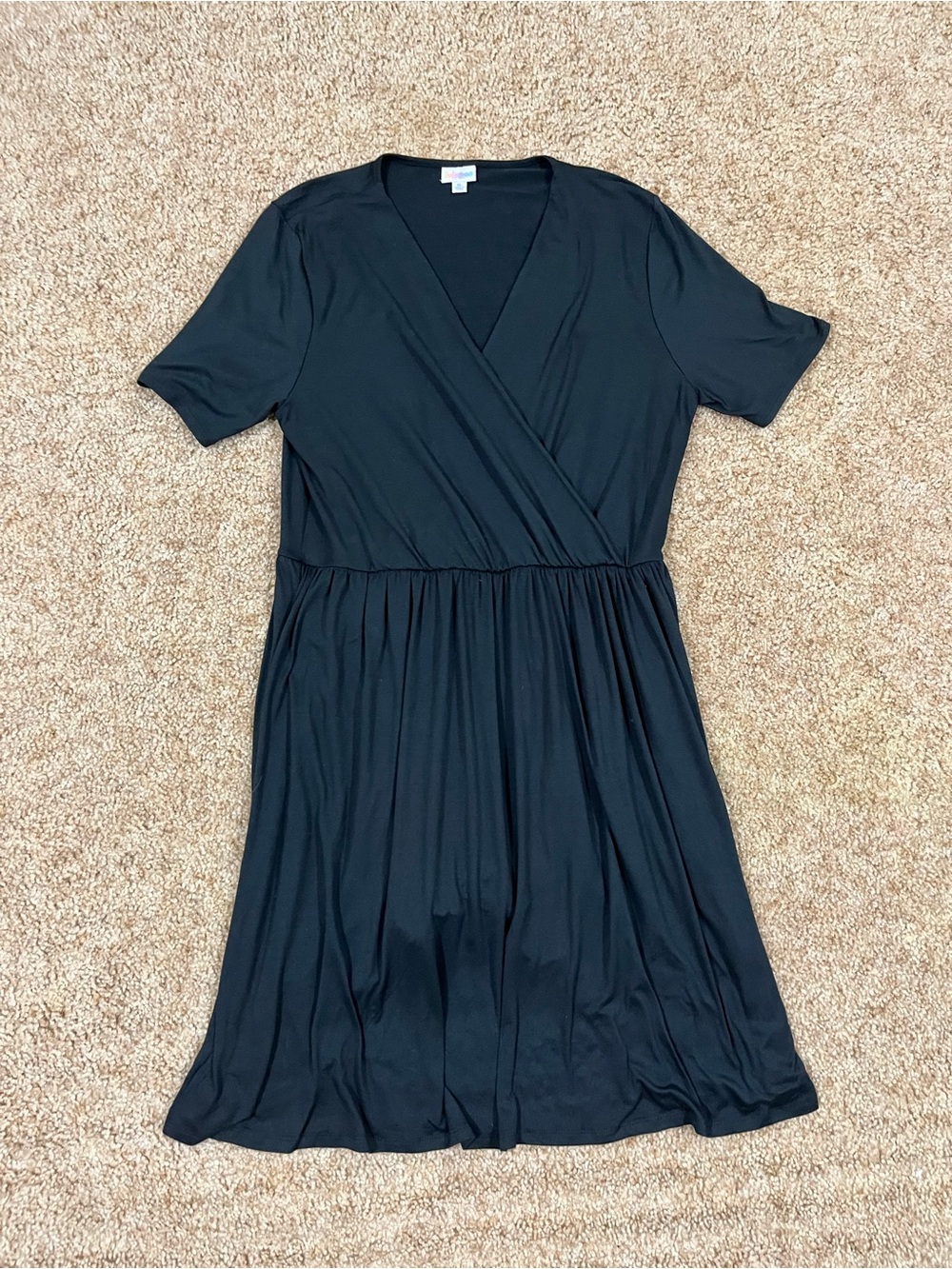 LuLaRoe Black V-Neck Short Sleeve Wrap Front Midi Dress Women’s XL